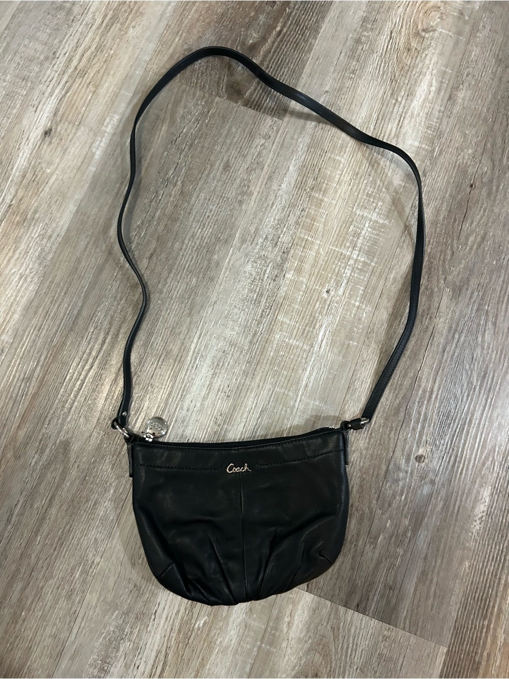 Coach Black Leather Crossbody with Pleated Front